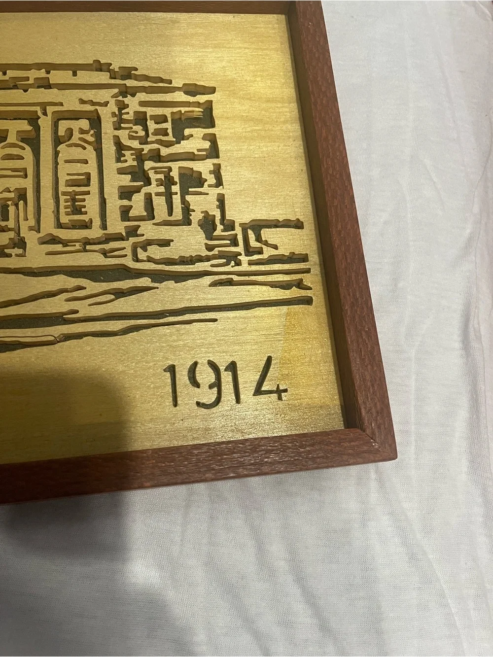 Brown Wooden Framed Wall Plaque - 1914 Architectural Design